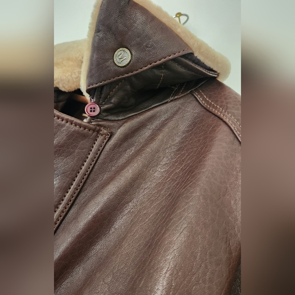 Andrew Marc Bomber Flight  Leather Jacket Shearling Removable Collar - Picture 3 of 11